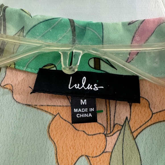 Lulus short sleeve blouse shirt dress button front tropical floral print belted - Picture 4 of 5